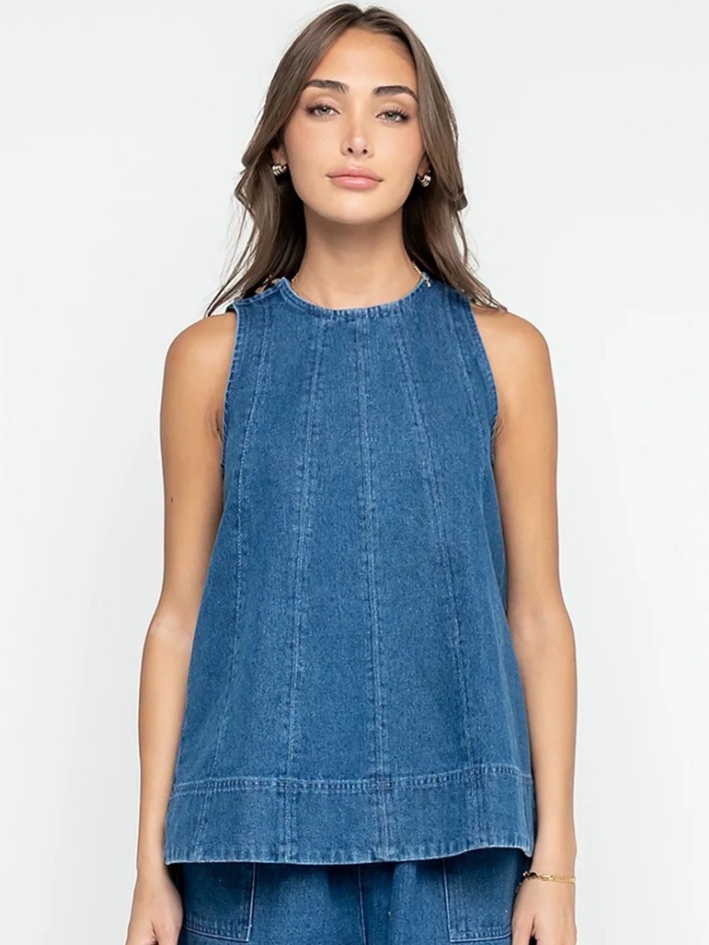 Denim Sleeveless Tunic Top in Blue